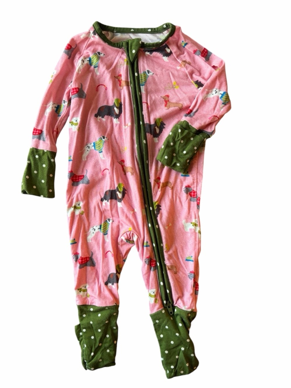 Bamboo Zippy With Dogs & Polka Dot Hands And Feet 0-3M